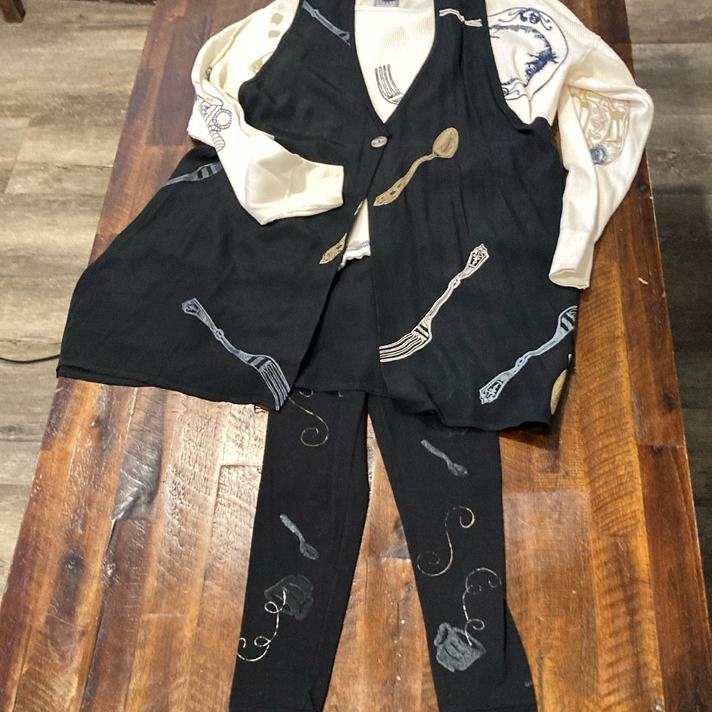 vintage Staley Gretzinger spoons Fork tunic vest top pants 3 piece set S